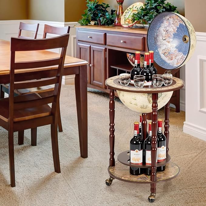 MEDIMALL Wood Globe Bar Liquor Cabinet, 16th Century Italian Replica Bar Stand - Image 8