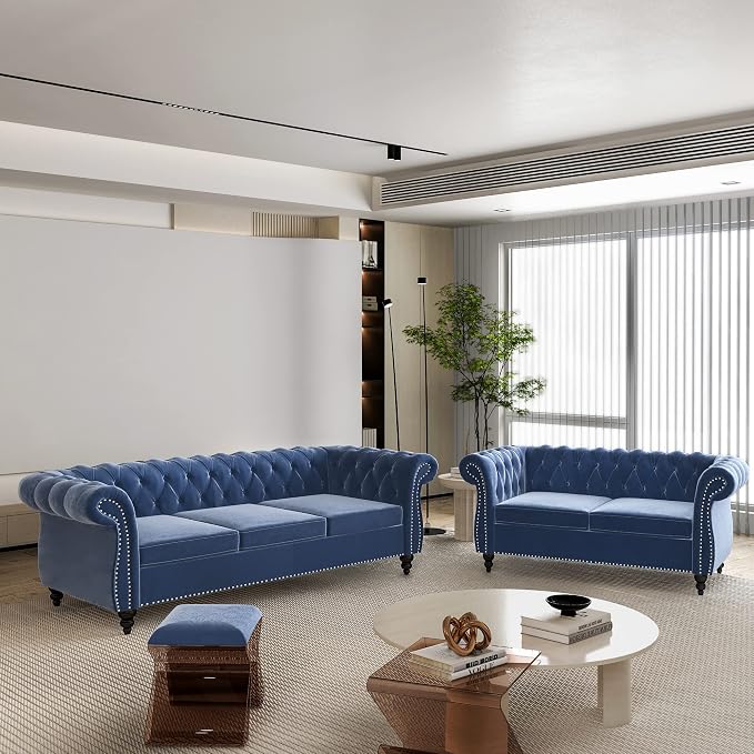 QHITTY 2 Piece Living Room Set, Sectional Chesterfield Sofa Chair Contemporary by QHITTYFurnitureLife
