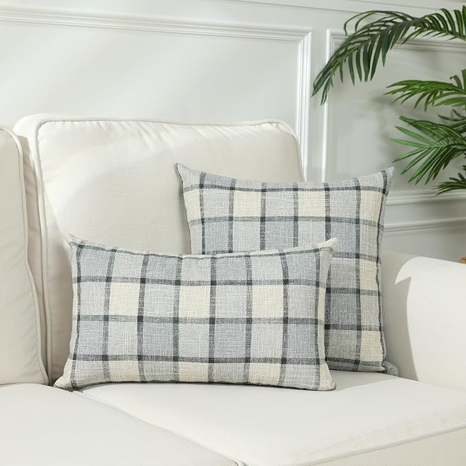 Stellhome Pack of 2 Linen Buffalo Check Throw Pillow Covers Farmhouse Plaid - Image 7