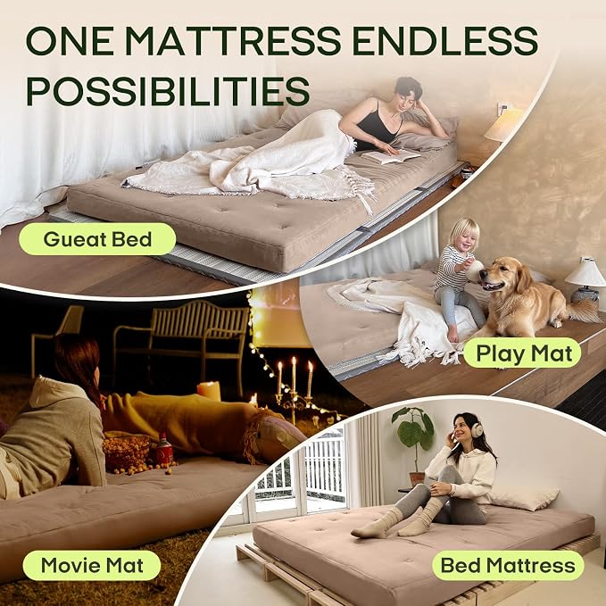 ZonLi Japanese Floor Futon Mattress Twin Size 39"x 75", 100% Cotton Cover 6'' - Image 5