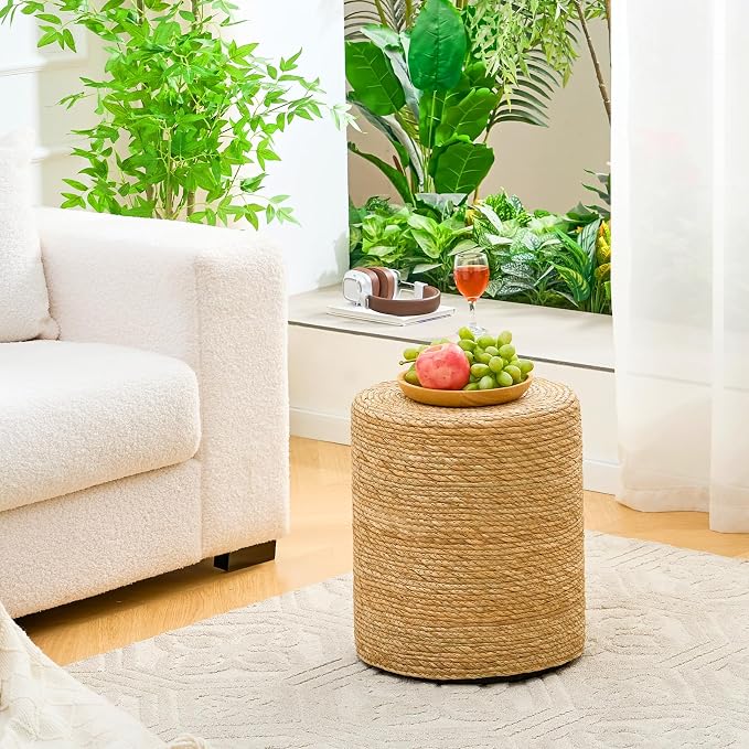 Wimarsbon Natural Seagrass Foot Stool, Hand Weaving Round Ottoman, - Image 7