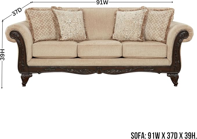 Hernen Carved Wood Frame Sofa - Image 2