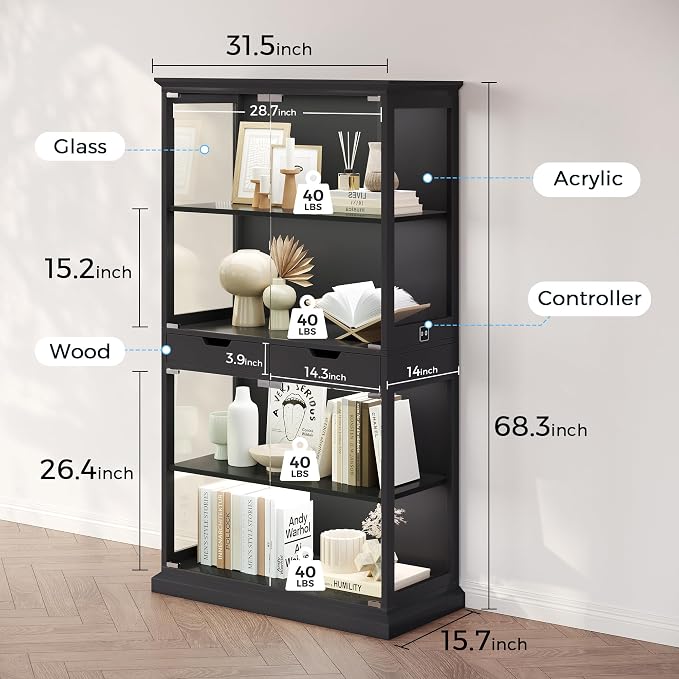 Jocoevol Display Cabinet with 4 Glass Doors, 4-Tier Modern Glass Display Case - Image 2