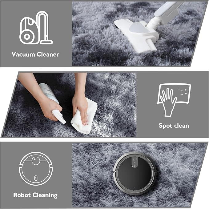 6x9 Fluffy Area Rug for Living Room, Shag Area Rugs for Bedroom, Tie-Dyed Black - Image 3