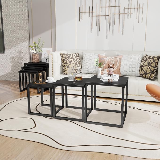Nesting Table Set of 3 Side Tables, Modern Coffee Table Stacking End Table - Image 4