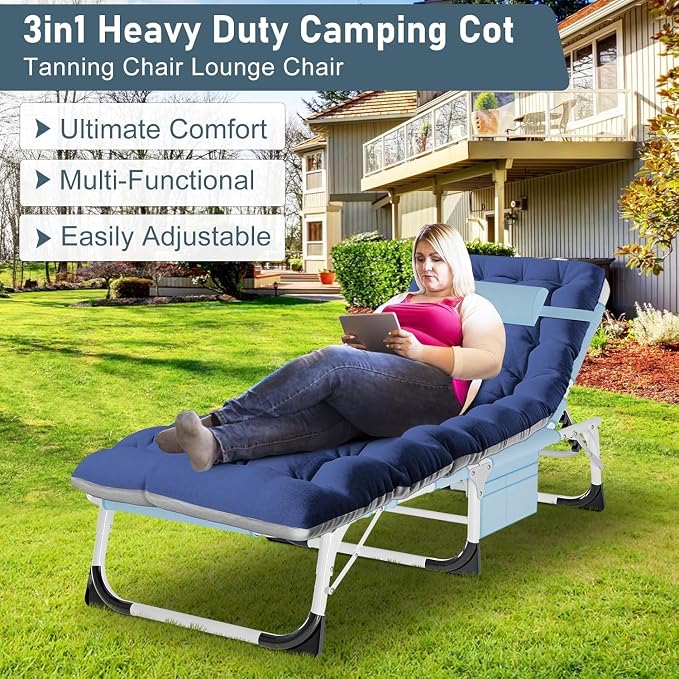 ABORON Oversized Folding Sun Tanning Chair, 3 in 1 Heavy Duty Chaise Lounge - Image 8