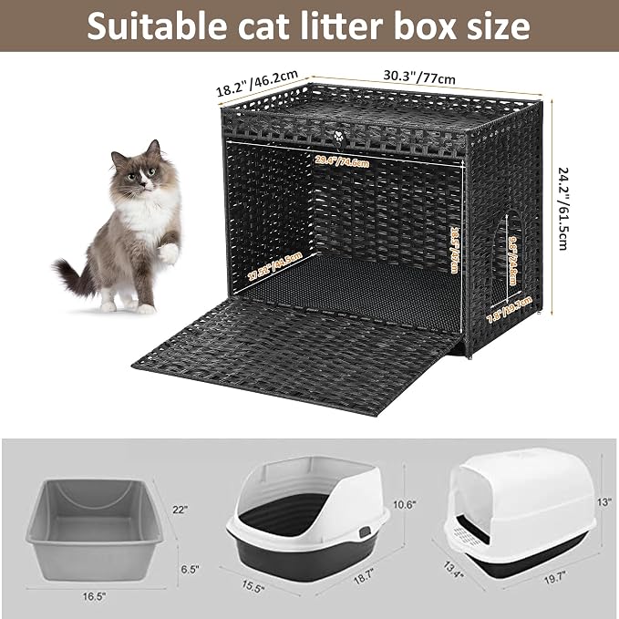 Cat Litter Box Enclosure with Soft Litter Mat; Hidden Cat Washroom Furniture - Image 7