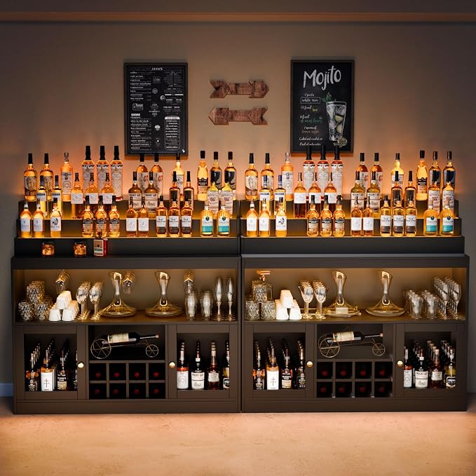 Loomie Wine Bar Cabinet with LED Lighted Liquor Bottle Display Shelf, Liquor - Image 3