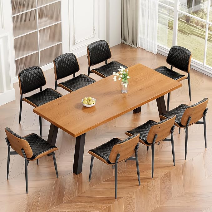 REONEY Dining Chairs Set of 8, Mid-Century Modern Upholstered PU Leather Chairs by REONEY