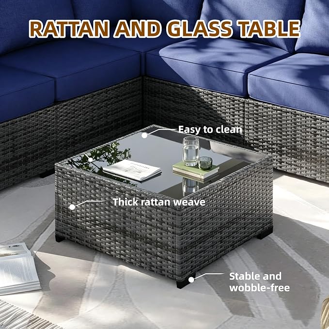 MOCHITO 7 Pieces Outdoor Patio Furniture Sets, All-Weather Sectional Sofa Grey - Image 2