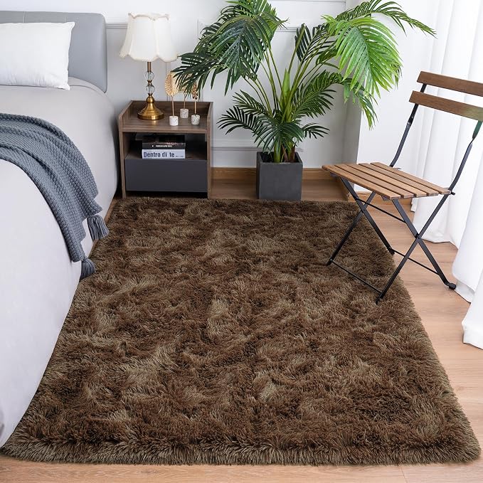 Goideal Fluffy Rug for Bedroom Living Room, 4x6 Brown Area Rugs, Faux Fur Shag - Image 2