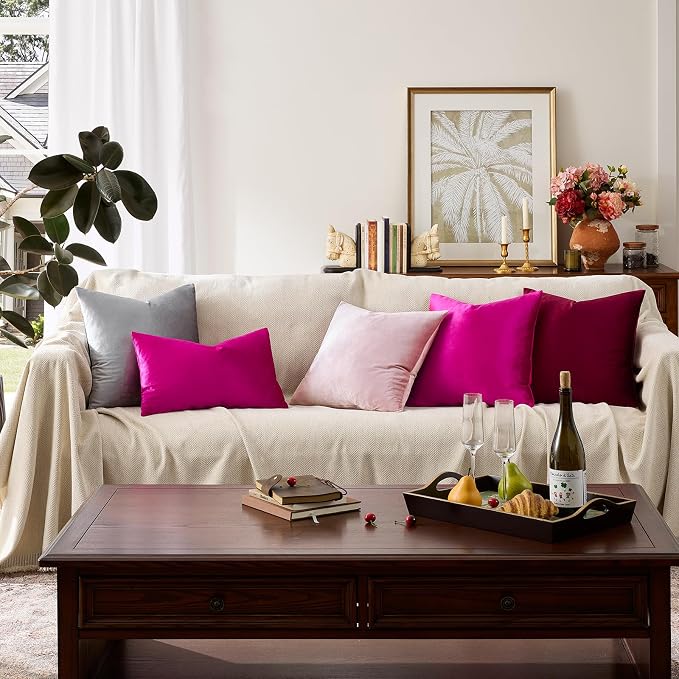 GIGIZAZA 12x20 Hot Pink Pillow Covers Velvet Lumbar Pillow Decorative Throw - Image 6
