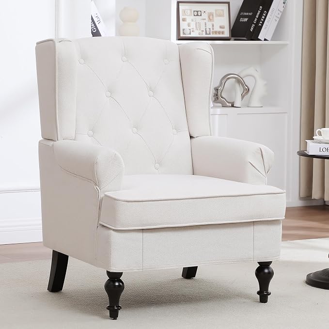 Accent Chair Set of 2, Mid Century Modern Fabric Wingback Chair, Upholstered - Image 8