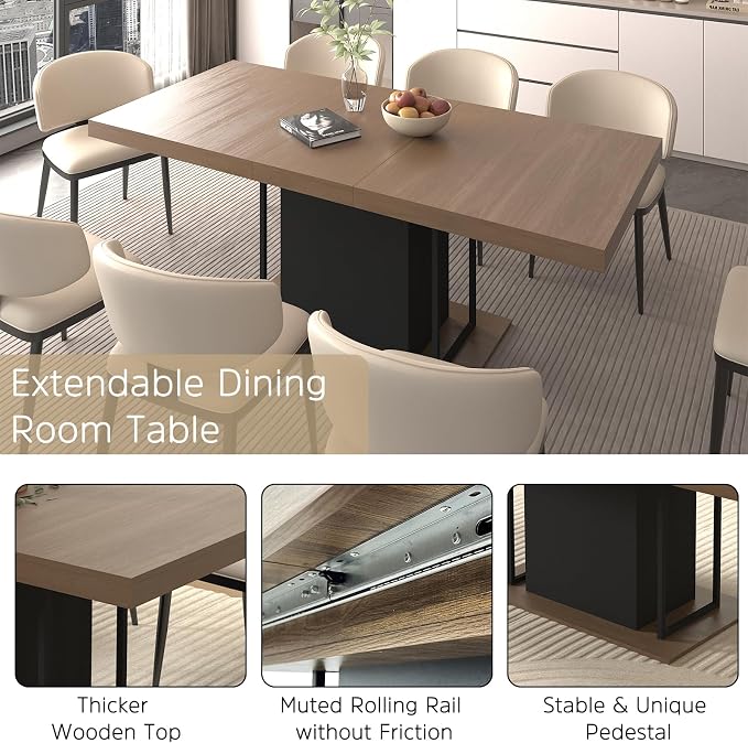 Henf 63"-79" Dining Table Set for 8, 9 Pieces Extendable Dining Table and 8 - Image 3
