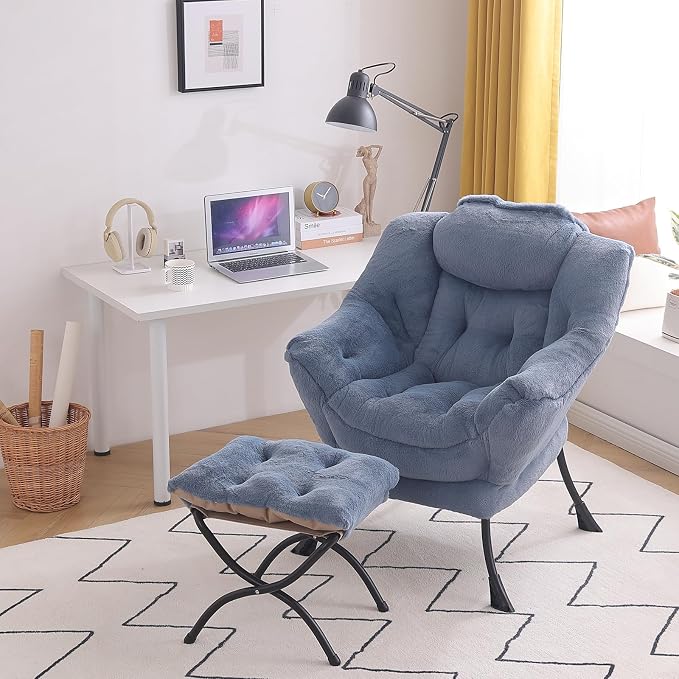 Tiita Lazy Chair with Ottoman, Comfy Leisure Sofa Reading Chair with Footrest - Image 9