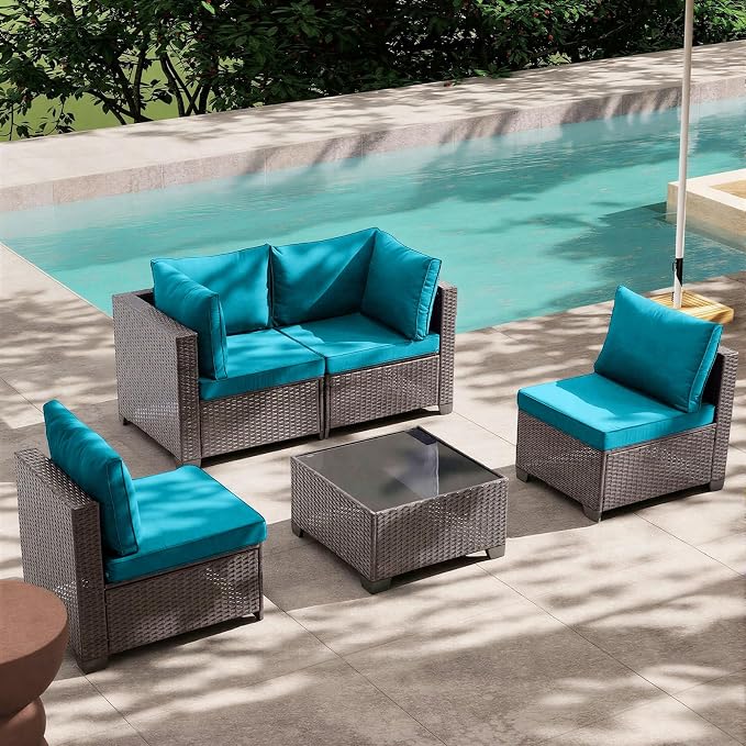 MOCHITO 5 Pieces Outdoor Patio Furniture Sets, All-Weather Sectional Sofa Dark by Unknown