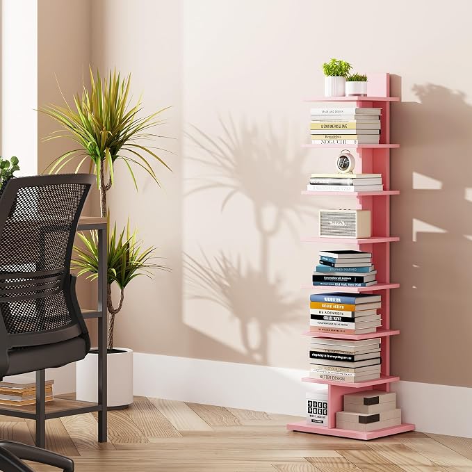 TUTOTAK Bookshelf, 8-Tier Bookcase, Narrow Spine Book Shelf - Image 6