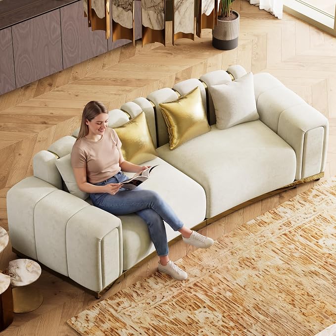Oversized Chesterfield Sofa Set Luxury Velvet Couch Vintage Tufted Couch Beige - Image 8