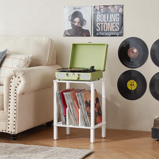 LELELINKY 2-Tier Bamboo Record Player Stand Set of 2 - Image 3