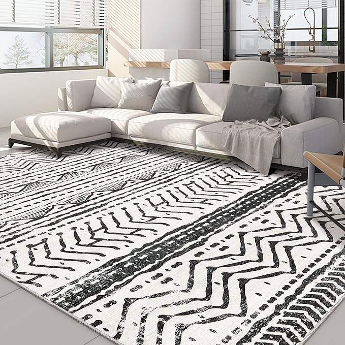 Nakagishi Black Rug Living Room Rugs: 9x12 Machine Washable Boho Large Neutral by NakagishiAreaRug