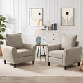 Mid-Century Accent Chairs Set of 2, Modern Linen Fabric Armchair by Chireca