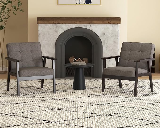 Modern Accent Chair with Arm Rest, Upholstered Linen Fabric Leisure Chair with - Image 4