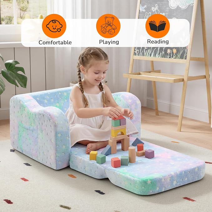 MeMoreCool Glowing Pastel Rainbow Kids Chair, 2-in-1 Foldable Kids Couch and - Image 3