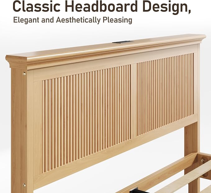 Lifezone Wood Queen Bed, Solid Wood Bed - Image 4