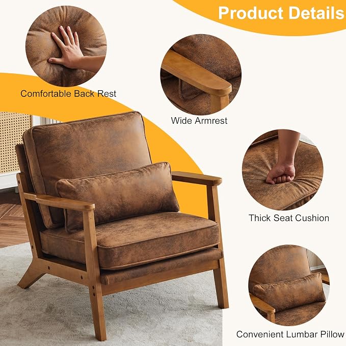 Karl home Accent Chair Wide Armrest Mid-Century Lounge Chair Bronzing Cloth - Image 3
