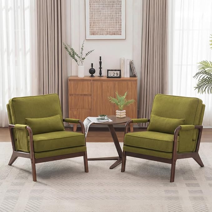 Mid Century Modern Chair Set of 2, Upholstered Lounge Arm Chair by Unknown