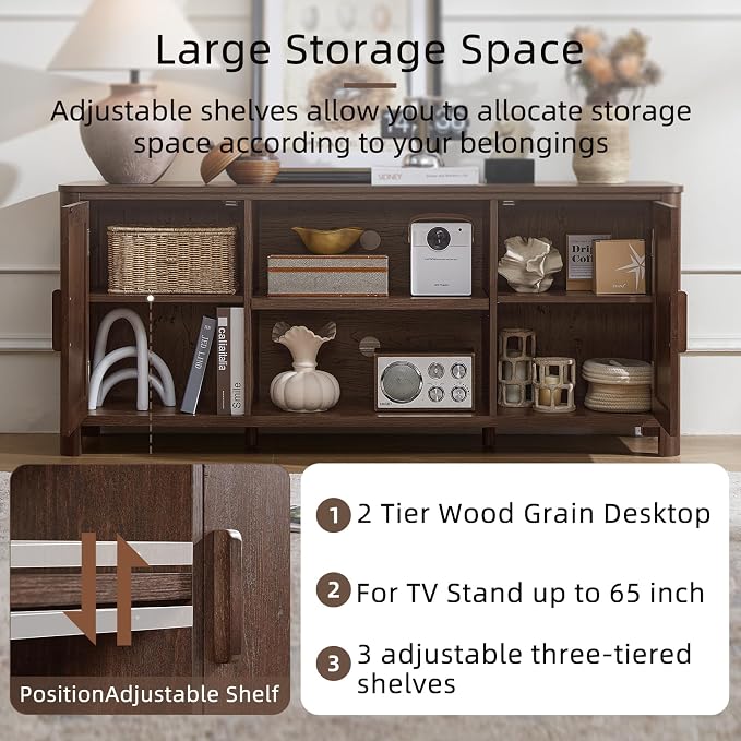 Joaxswe Farmhouse 55" Entertainment Center, Walnut Tv Stand - Image 7