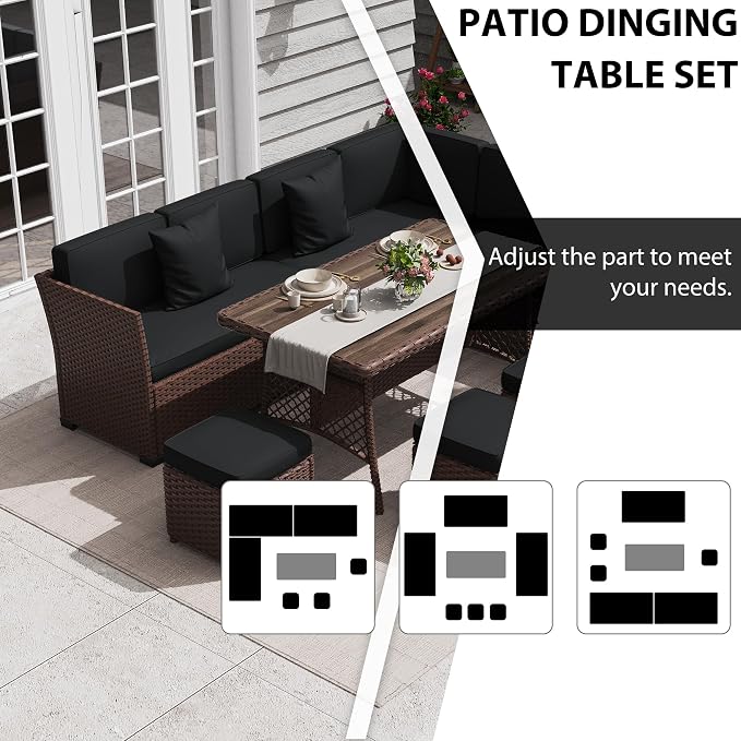 KIGOTY 7 Piece Patio Furniture Set, Outdoor PE Wicker Rattan Outdoor Dining Set - Image 5