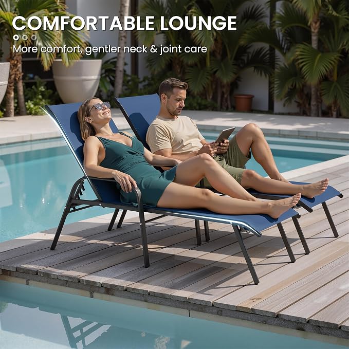 Crestlive Products Outdoor Chaise Lounge Chair, 5-Position Pool Lounge Chairs - Image 7