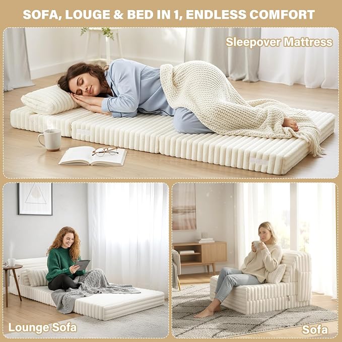 Tiita Folding Sofa Bed Single Size, Convertible Sleeper Chair Mattress - Image 4
