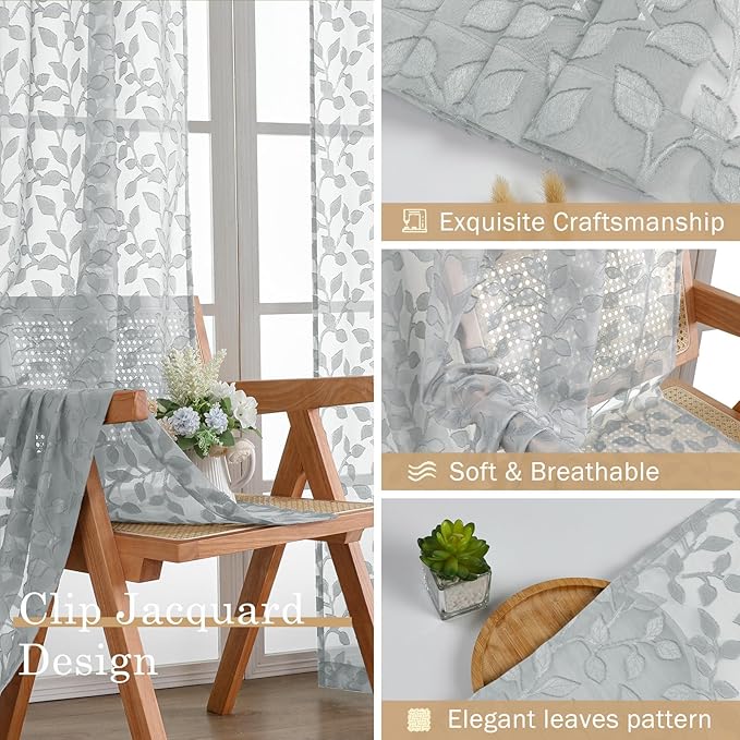 Chyhomenyc Light Grey Short Curtains 45 Inch Length 2 Panels, Light Filtering - Image 7