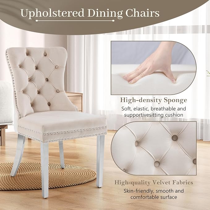 KCC Velvet Dining Chairs Set of 4, Upholstered High-end Tufted Dining Room Chair - Image 4