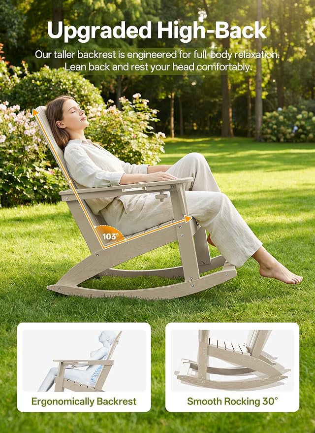 Outdoor Oversized Adirondack Rocking Chairs, All Weather HDPE Patio Rocking - Image 4