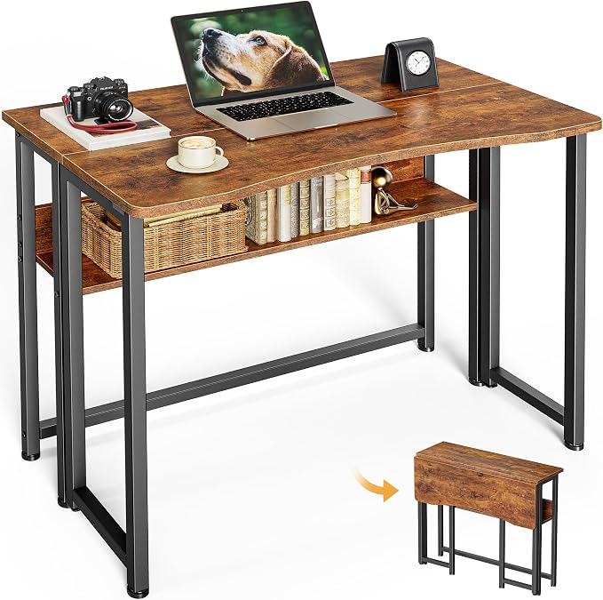 Huuger Folding Desk with Storage Shelf, 31.5 Inch Foldable Computer Table by Huuger
