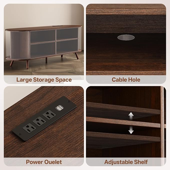 55 inch TV Stand with Power Outlet, Fluted Entertainment Center - Image 3