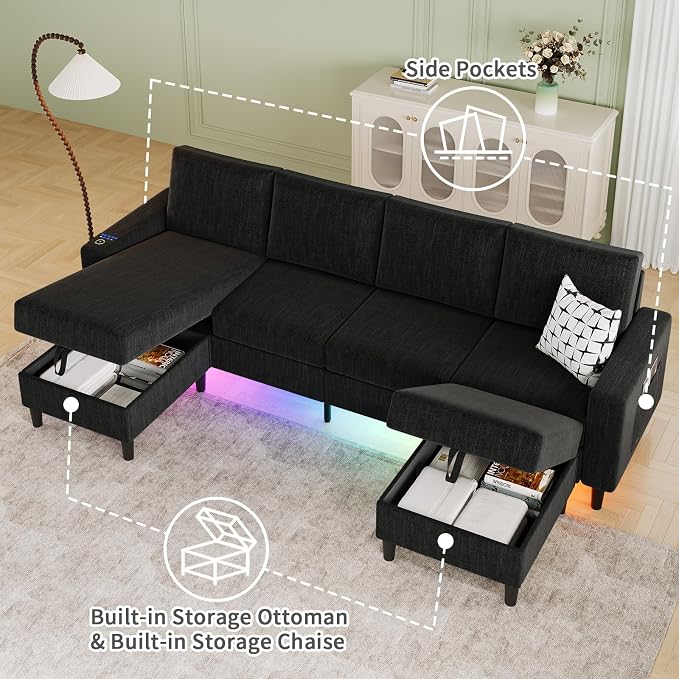 Sectional Couches for Living Room, 6-Seats Soft Linen Fabric Sectional Sofa - Image 6