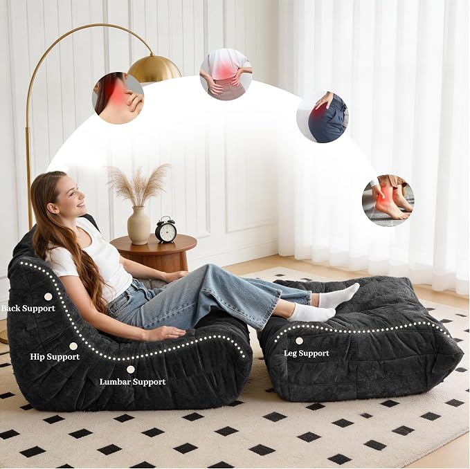 Bean Bag Ottoman, Memory Foam Lazy Bean Bag Sofa, Fireside Chair Foot Rest - Image 6