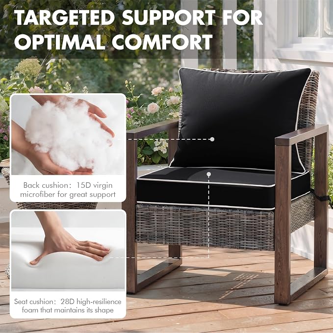 MIULEE Black Outdoor Seat Cushion 22x24 Inch Waterproof & 3 Year Fade Resistant - Image 6