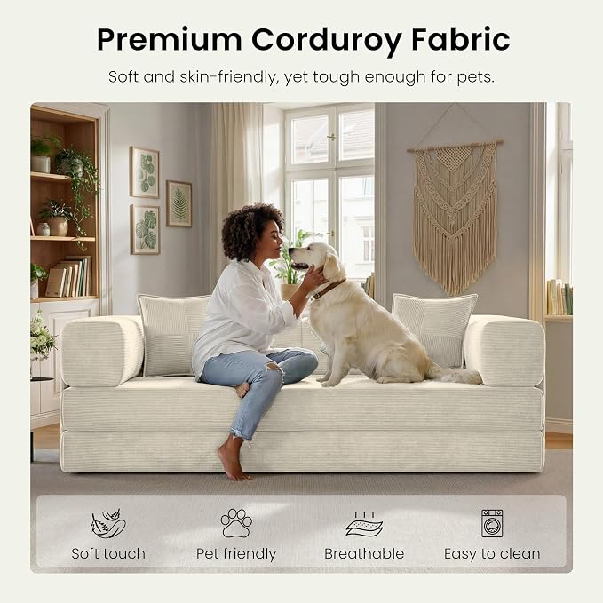 78.8" Convertible Sofa Bed, Corduroy Futon Couch - Image 6