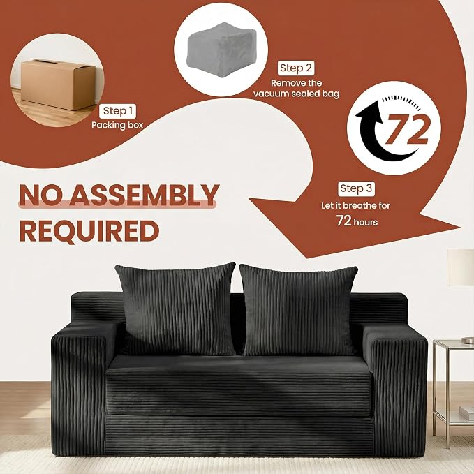 Convertible 5 in 1 Futon Sofa Bed Full Size, Corduroy Boneless Couch Sleeper - Image 8