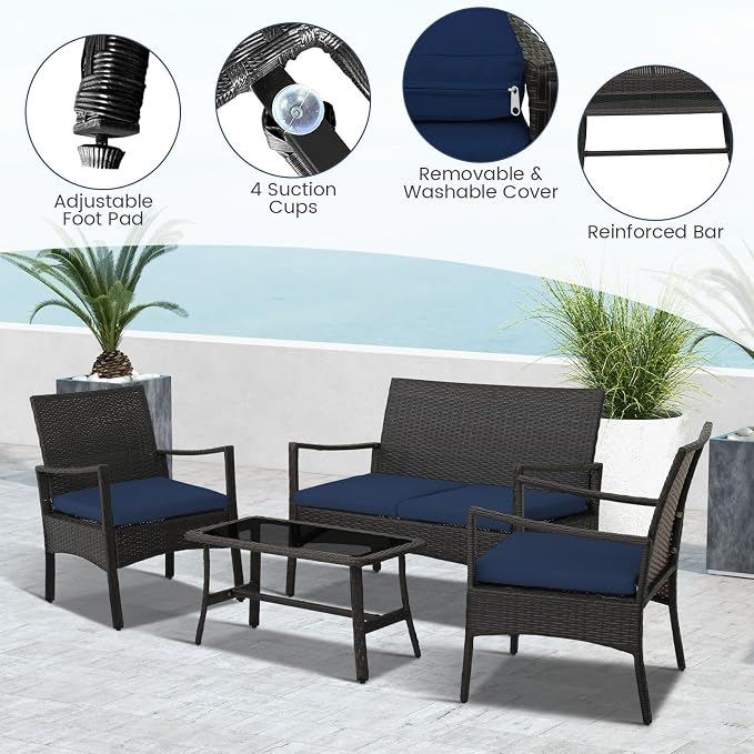 Tangkula 8 Pieces Outdoor Conversation Set, Patio PE Wicker Sofa - Image 4