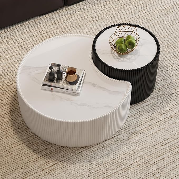 29.53" Marble Coffee Table, Modern Creative Moon Coffee Table - Image 5