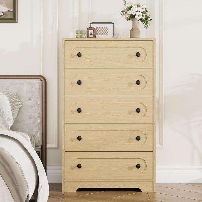 Garvee 5 Drawer Dresser for Bedroom, Wooden Mid Century Modern Chest of Drawers by Garvee
