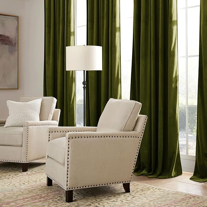 RYB HOME Moss Green Velvet Curtains 96 inches, Luxury and Soft Velvet Fabric - Image 7