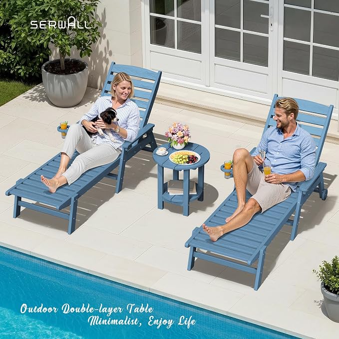 SERWALL Round Outdoor Side Table Set of 2, HDPE Small Adirondack Double End - Image 9