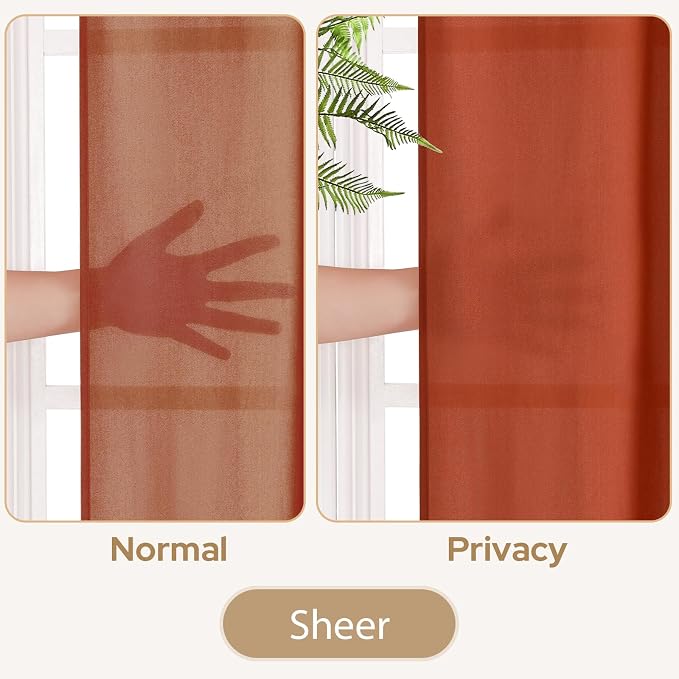 HOMEIDEAS Non-See-Through Fall Burnt Orange Privacy Sheer Kitchen Curtains - Image 2